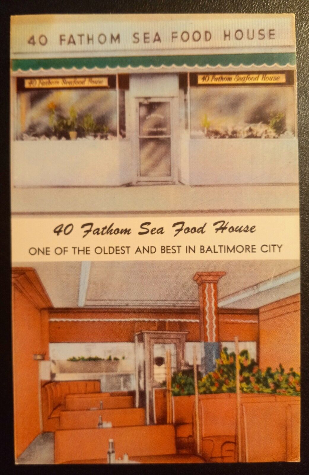 40 Fathom Seafood House Baltimore Maryland MD VTG Restaurant Postcard UNP 
