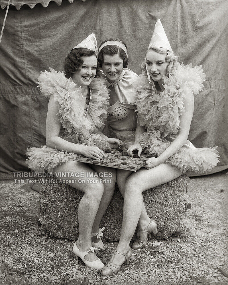 Vintage 1935 Photo Cute Circus Performer Girls Playing Checkers Ballerina Outfit
