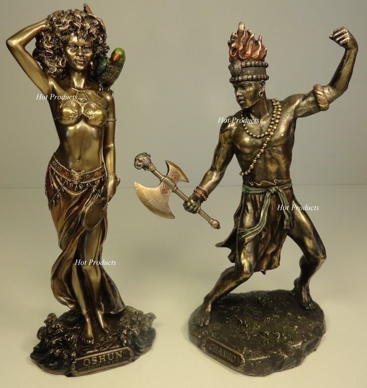 SET OF 2 ORISHA CHANGO & OSHUN God Goddess Yoruba African Statue Sculpture