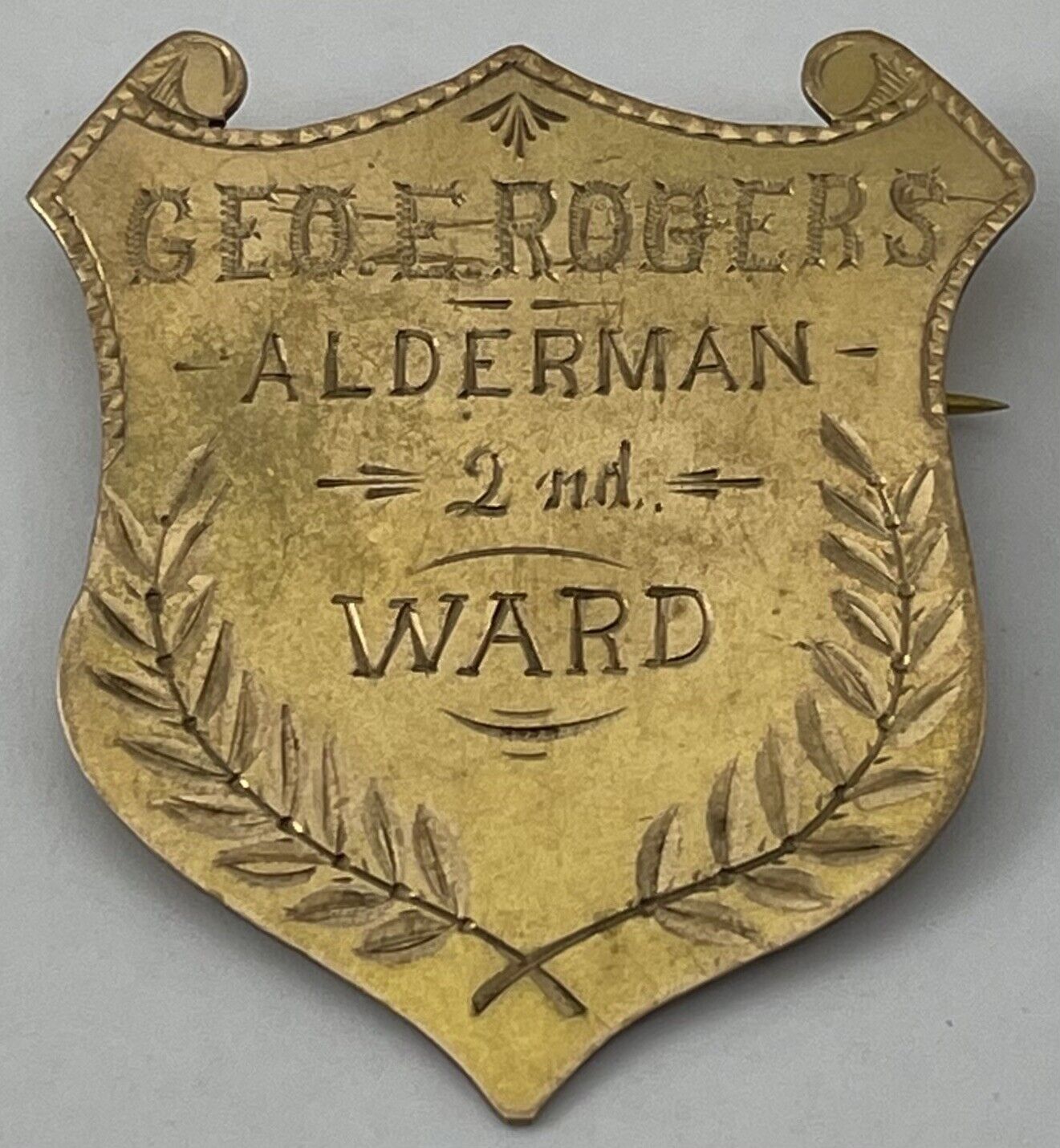 Antique Grand Rapids Michigan Alderman 2nd Ward Badge George E Rogers 1912-1917