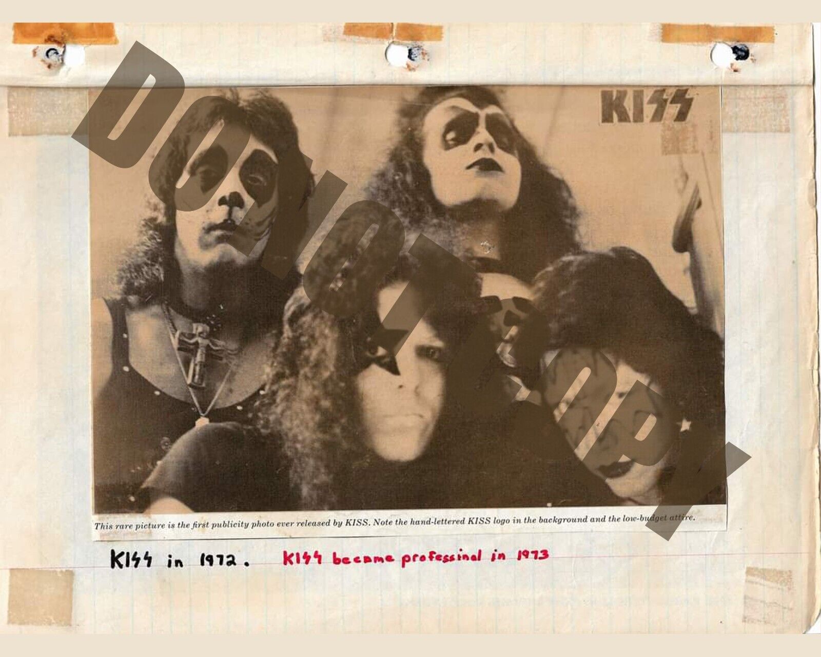 1972 KISS Fan Scrapbook Page Promo Taped Newspaper Story Clipping 8x10 Photo
