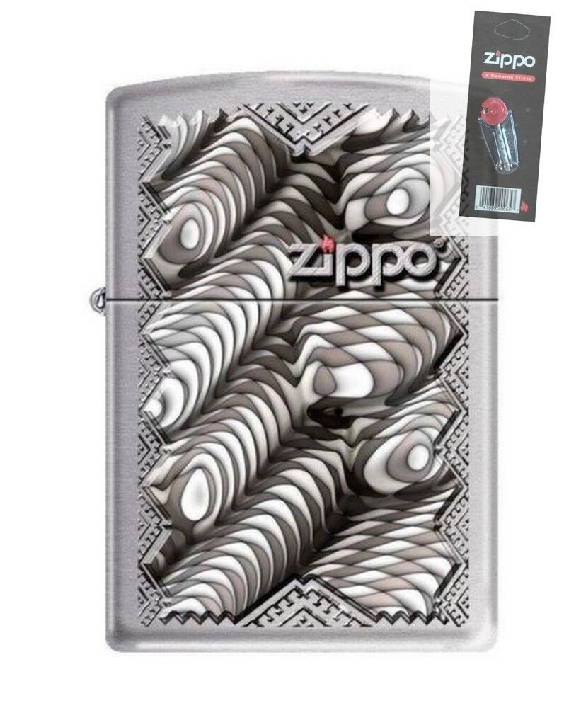 Zippo 3277 abstract image logo brushed chrome Lighter + FLINT PACK