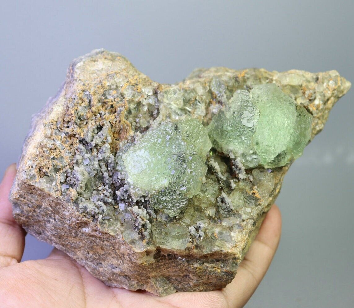 2.41lb Natural Clear Green Ladder Cube Fluorite Crystal Cluster Mineral Specimen