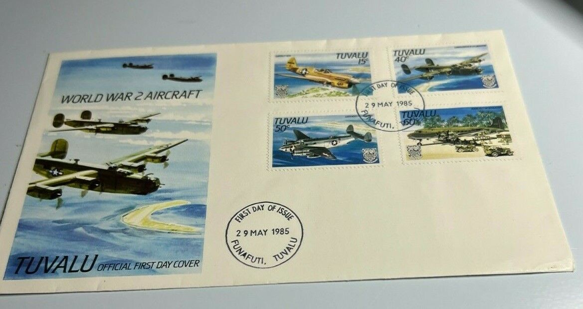 1985 WWII Aircraft Cover Tuvalu stamps & Cancel 