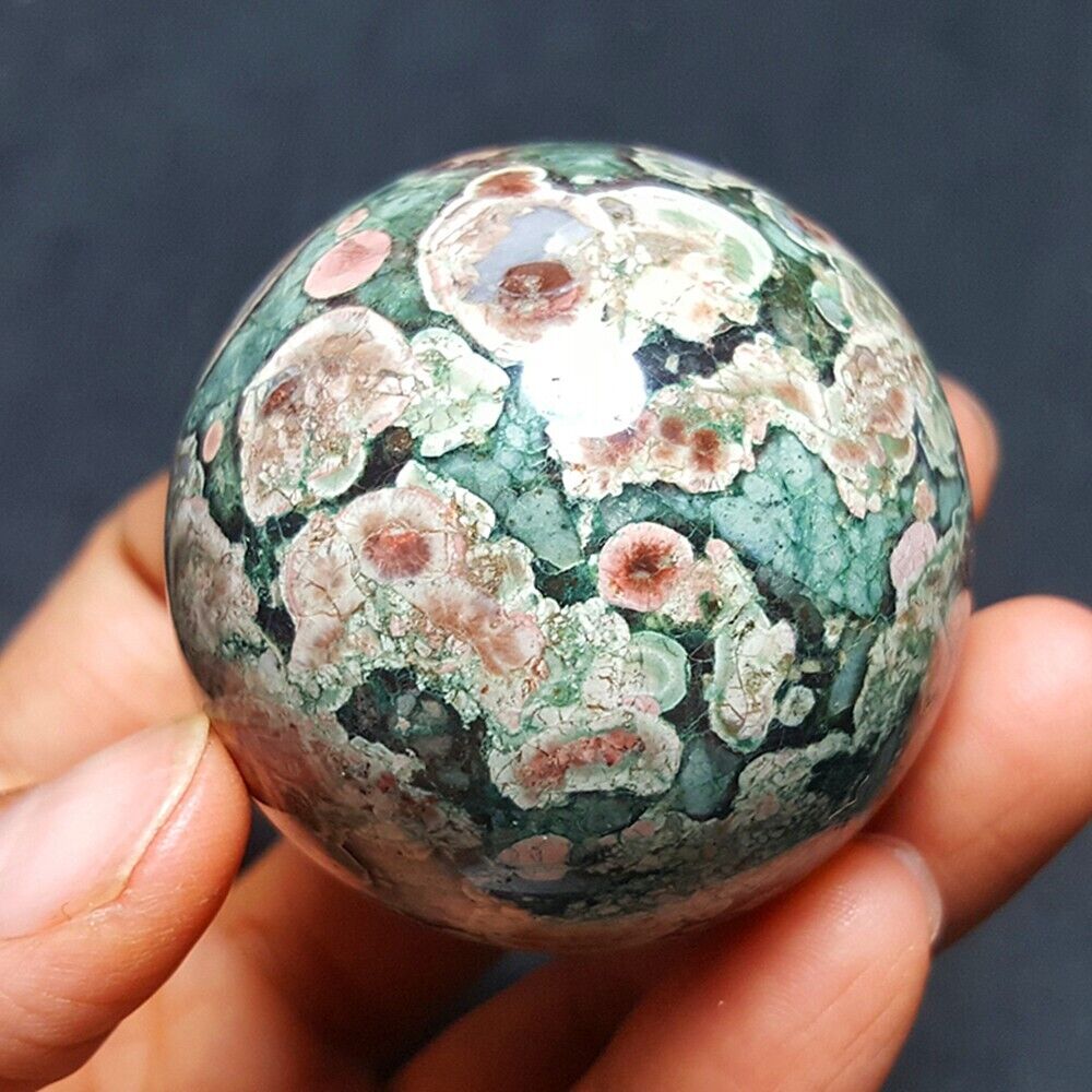 152g48MM Natural Polished Green cherry blossom Agate Crystal Ball  31A69