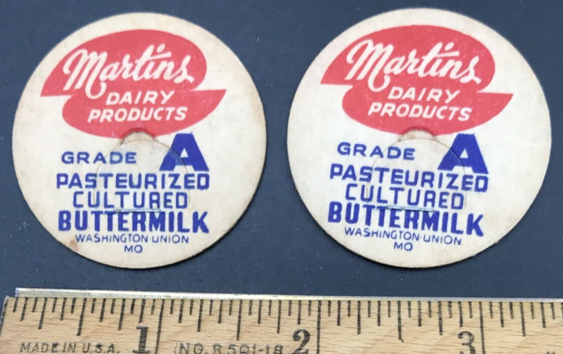 2 Martin\'s Dairy Buttermilk Milk Bottle Cap Lid 1 5/8\