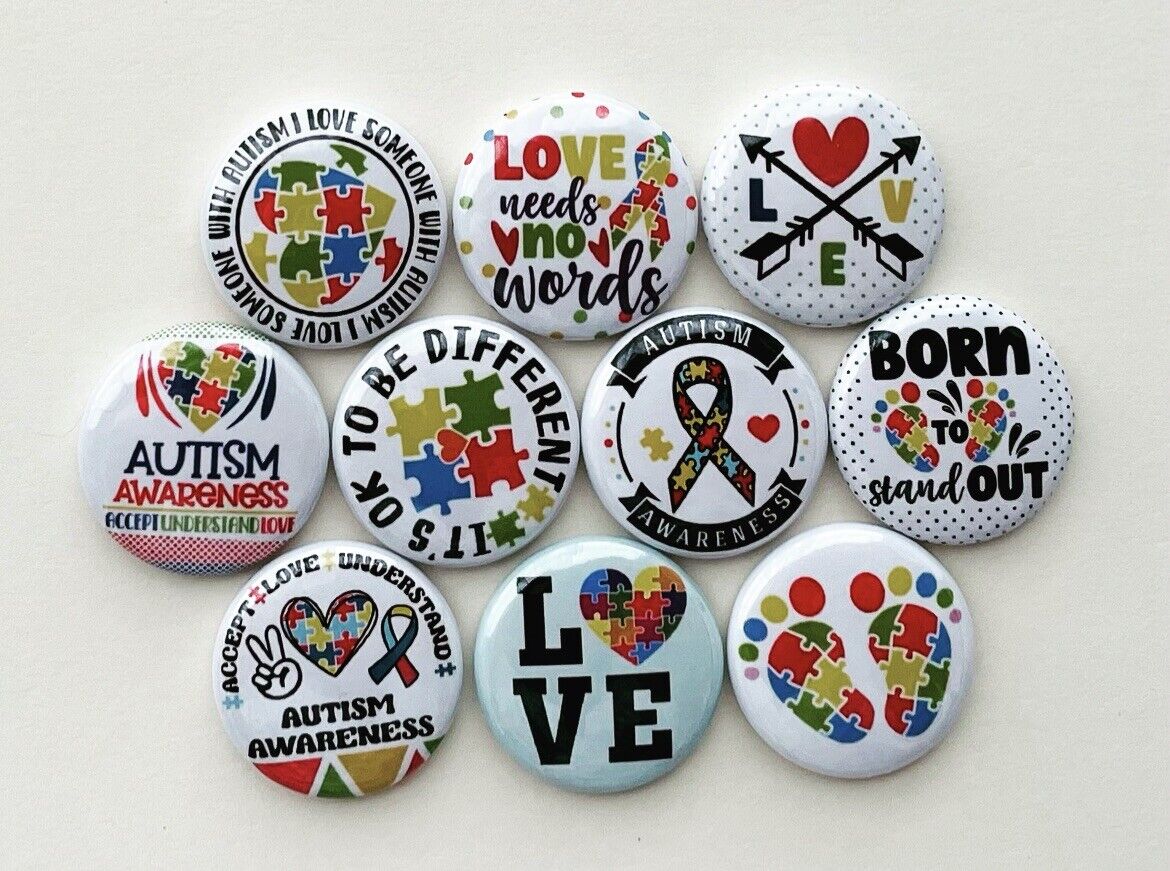 Autism Awareness Set of 10 Pin back buttons 1 inch Badge Collectibles #2