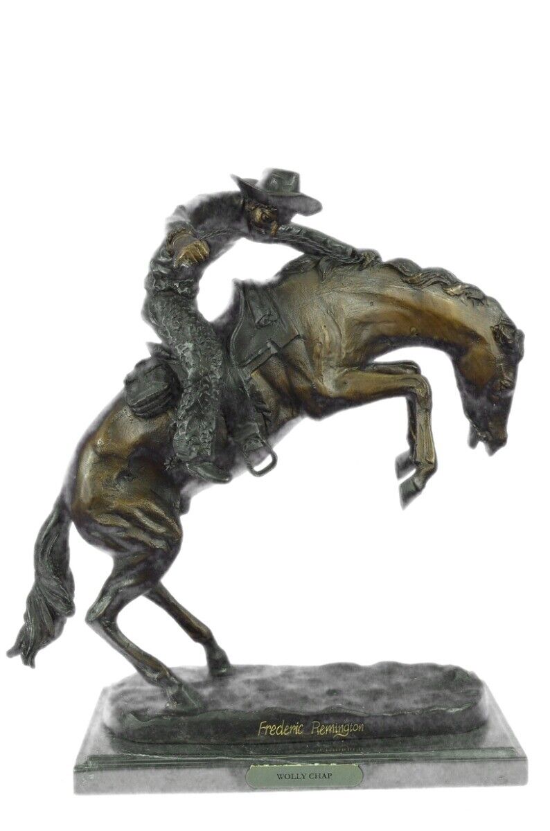 SIGNED REMINGTON FAMOUS WOOLY CHAPS BRONZE SCULPTURE COWBOY HORSE OLD WESTERN NR