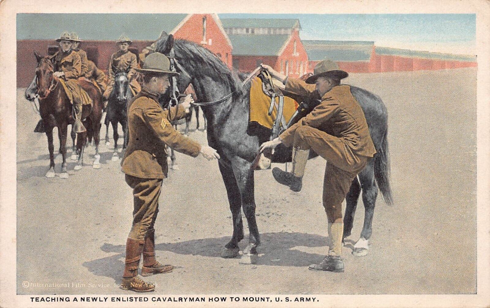 U.S. Army: Teaching a Newly Enlisted Cavalryman How to Mount, Early Postcard