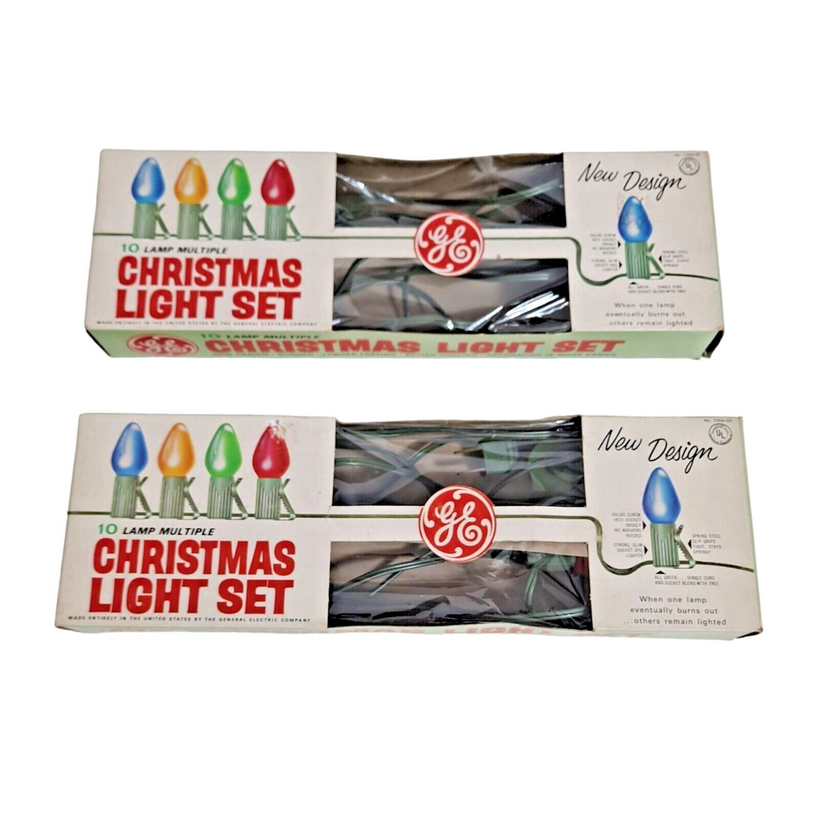 Vintage GE Christmas Light Set 10 Large Bulbs Boxes Multi Color USA Retro X 2