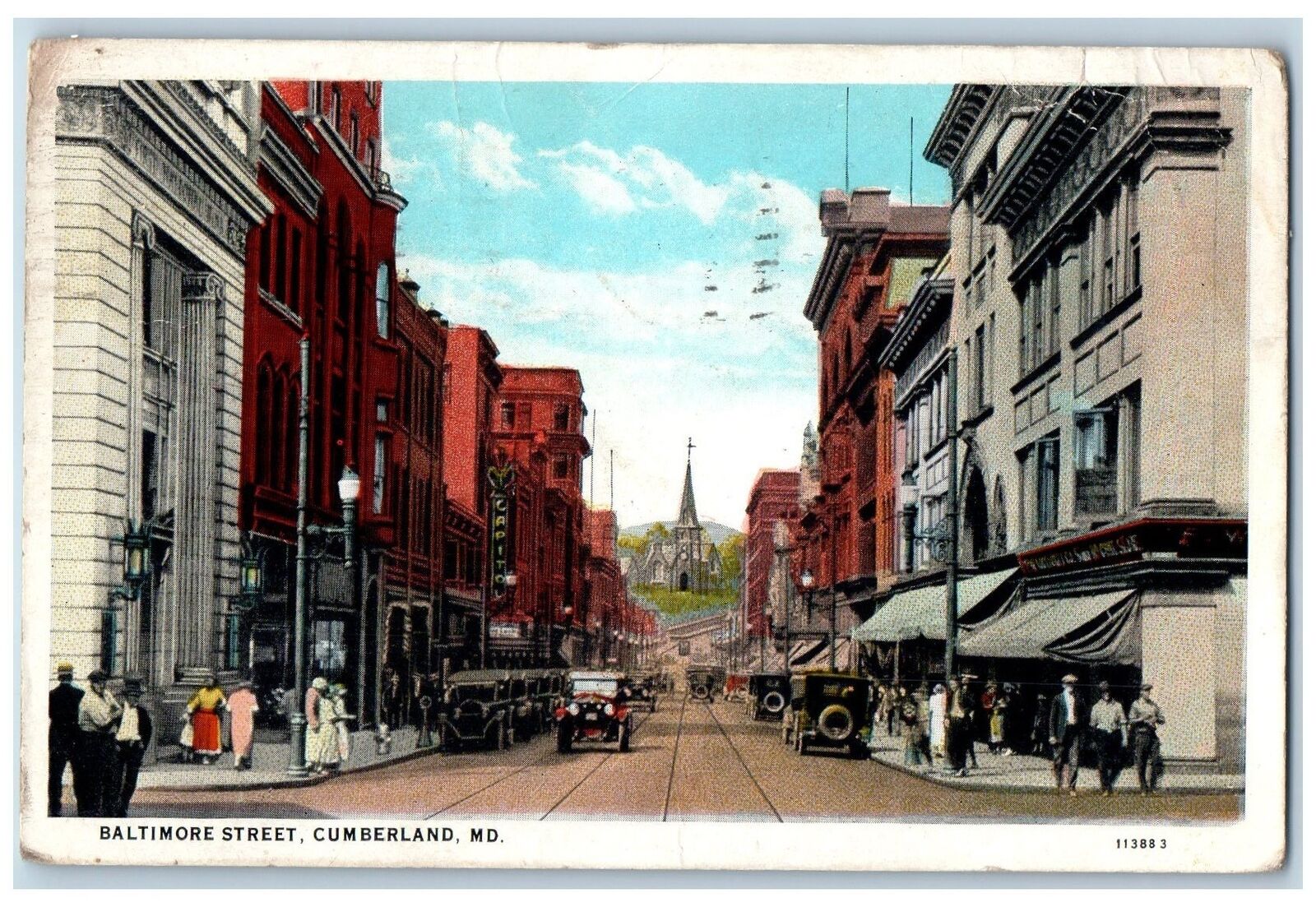 Cumberland Maryland MD Postcard Baltimore Street Business Section 1927 Cars