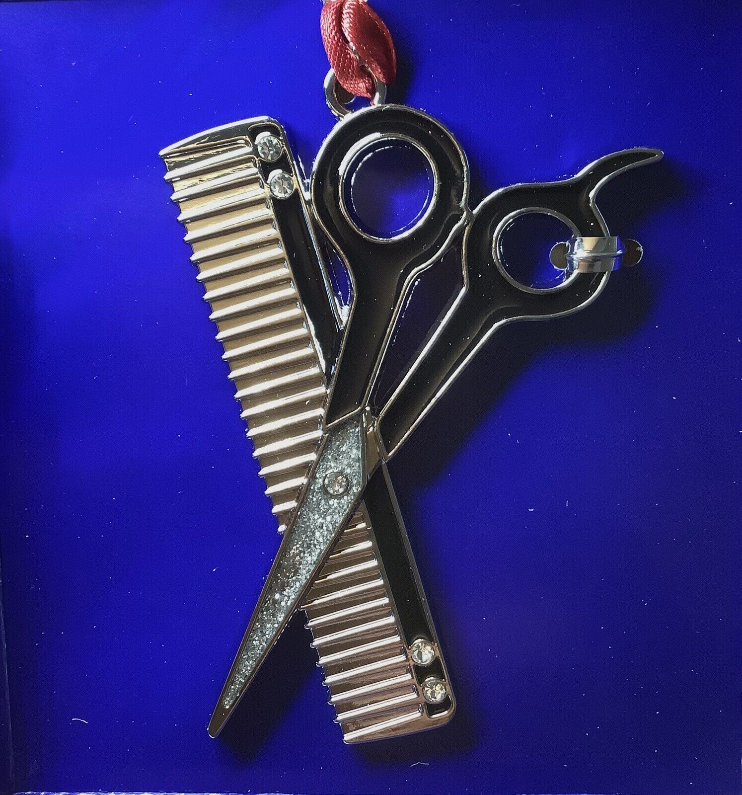 Hair Dresser Ornament Sheers Comb Crystal Enhancement Regent Square NIB