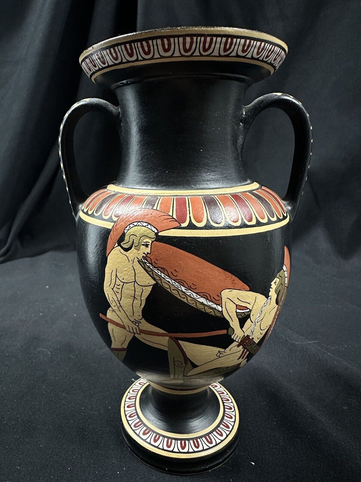 Hand Painted Greek Amphora Vase - Spartan Warriors 6.5” H