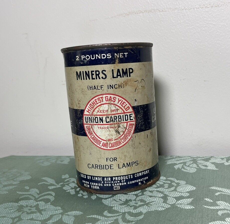 SEALED Rare 2 LB Union Carbide Can Miners Carbide Lamps C 1958 FULL Wax Sealed