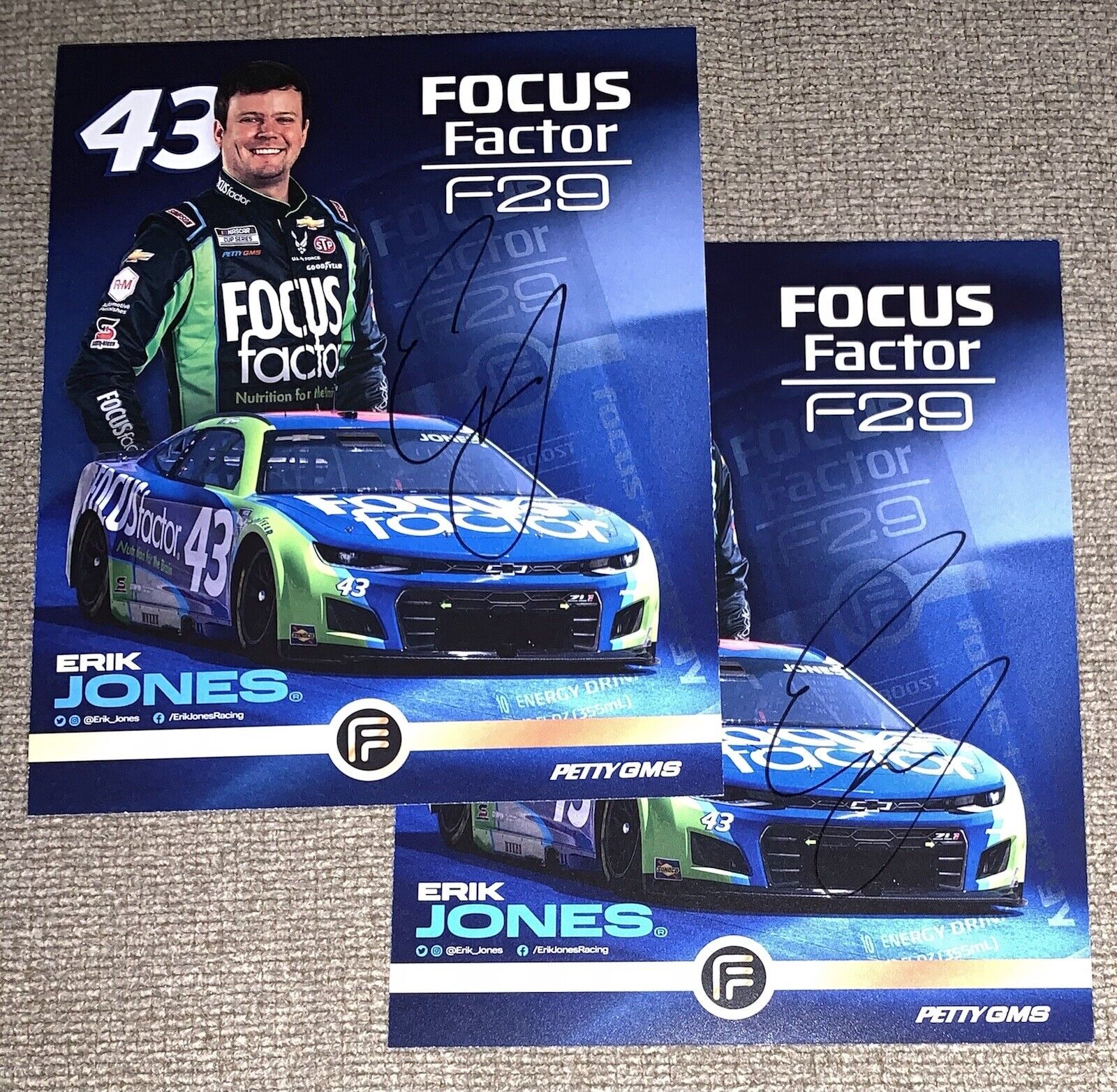 Erik Jones Signed 2022 Focus Factor Postcard NASCAR Auto Hero Card COA