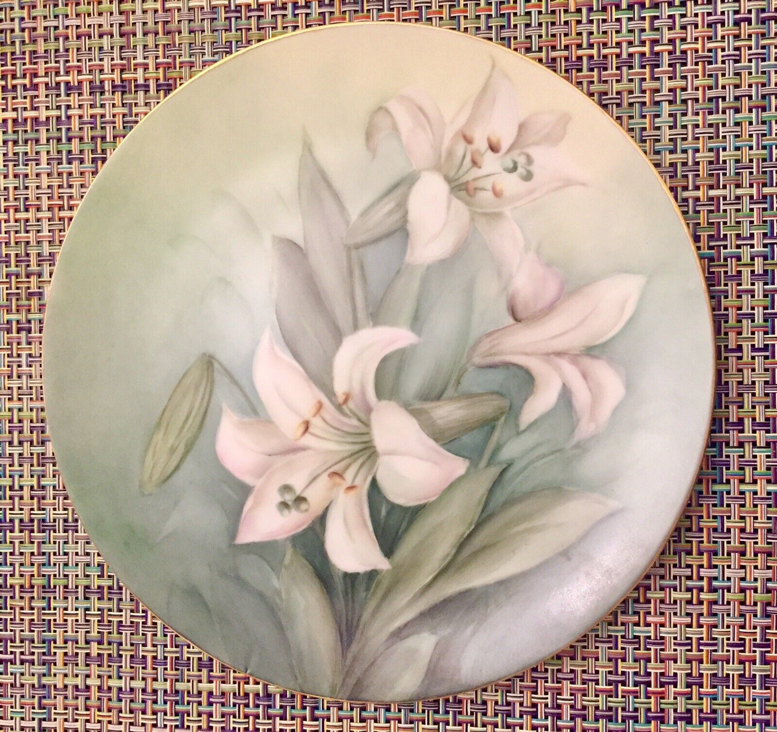 Vintage Decorative Plate Florence Hand Painted Artist ZaEbish Gold Trim