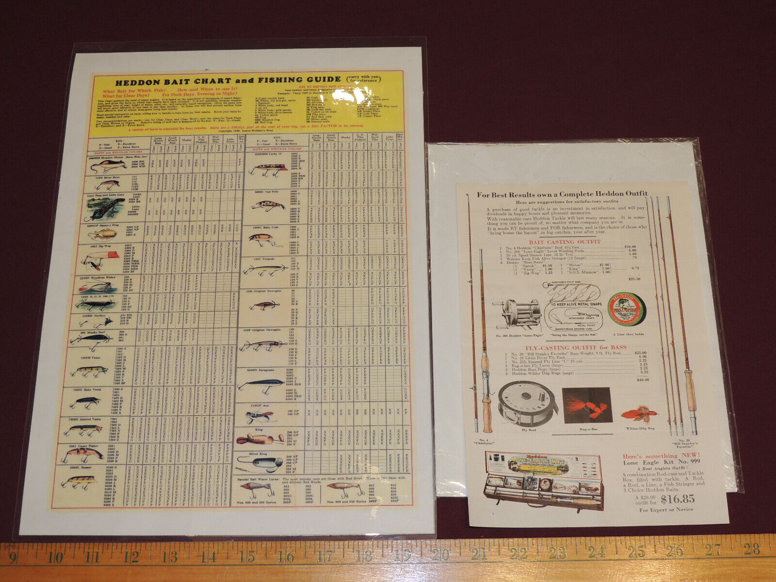 Heddon Bait Chart (COPY) & An Authentic Heddon Order Form For Fly Rods Lures Etc