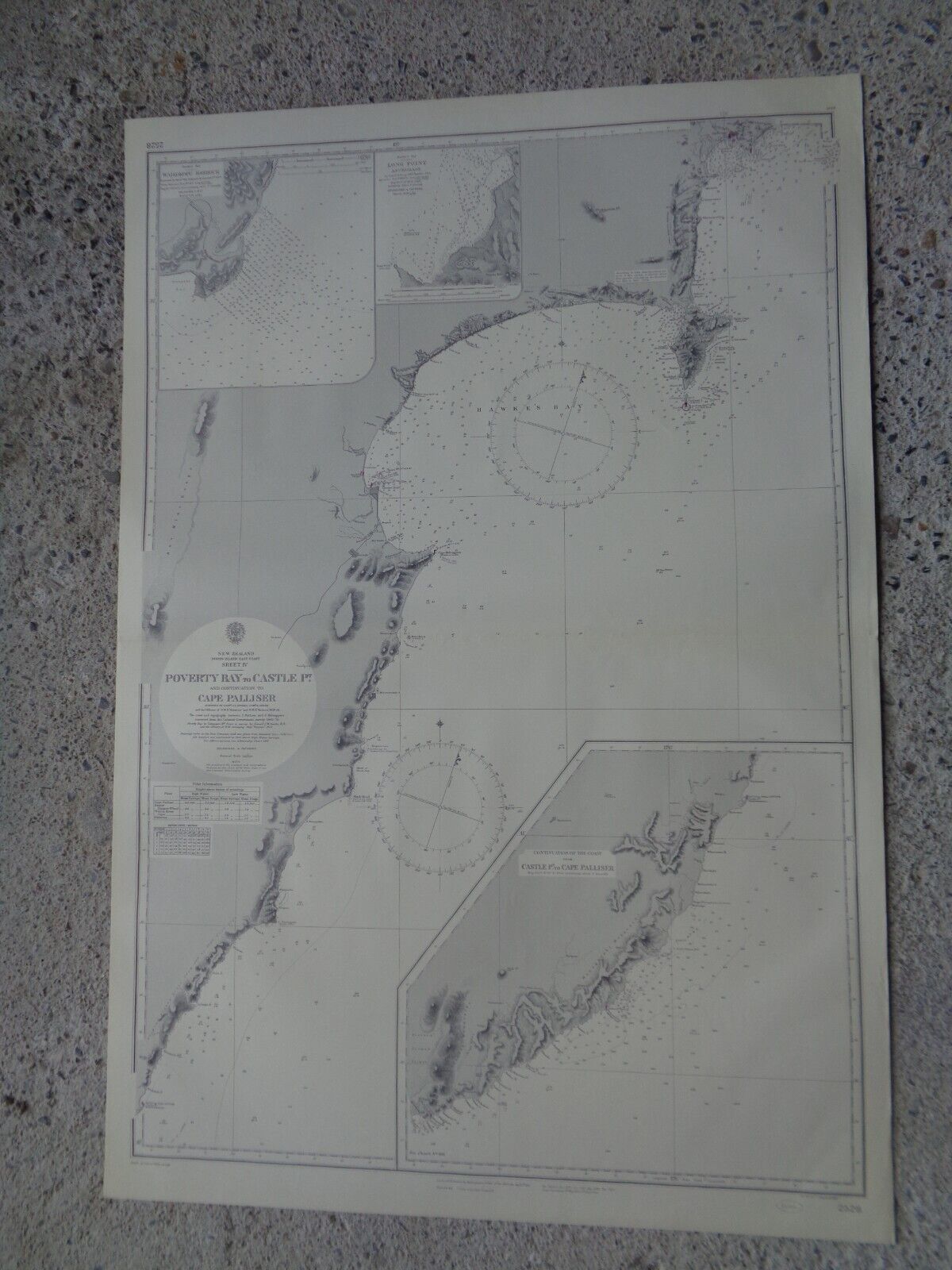 1954 New Zealand MARINE MAP / Poverty Bay to Castle Point