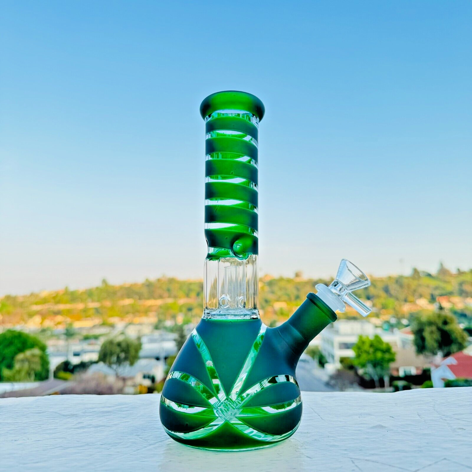 9\'\' Hookah Glass Water Tobacco Pipe Bong Thick Bubbler W Percolator Beaker Green