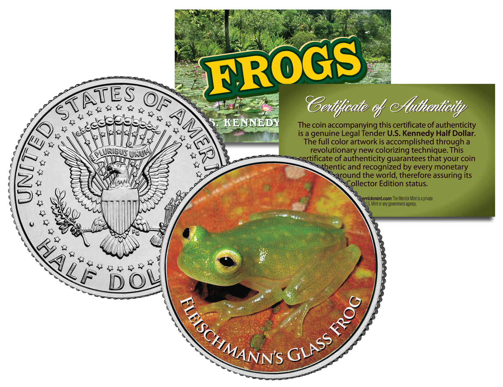 FLEISCHMANN'S GLASS FROG * Collectible Frogs * JFK Kennedy Half Dollar US Coin