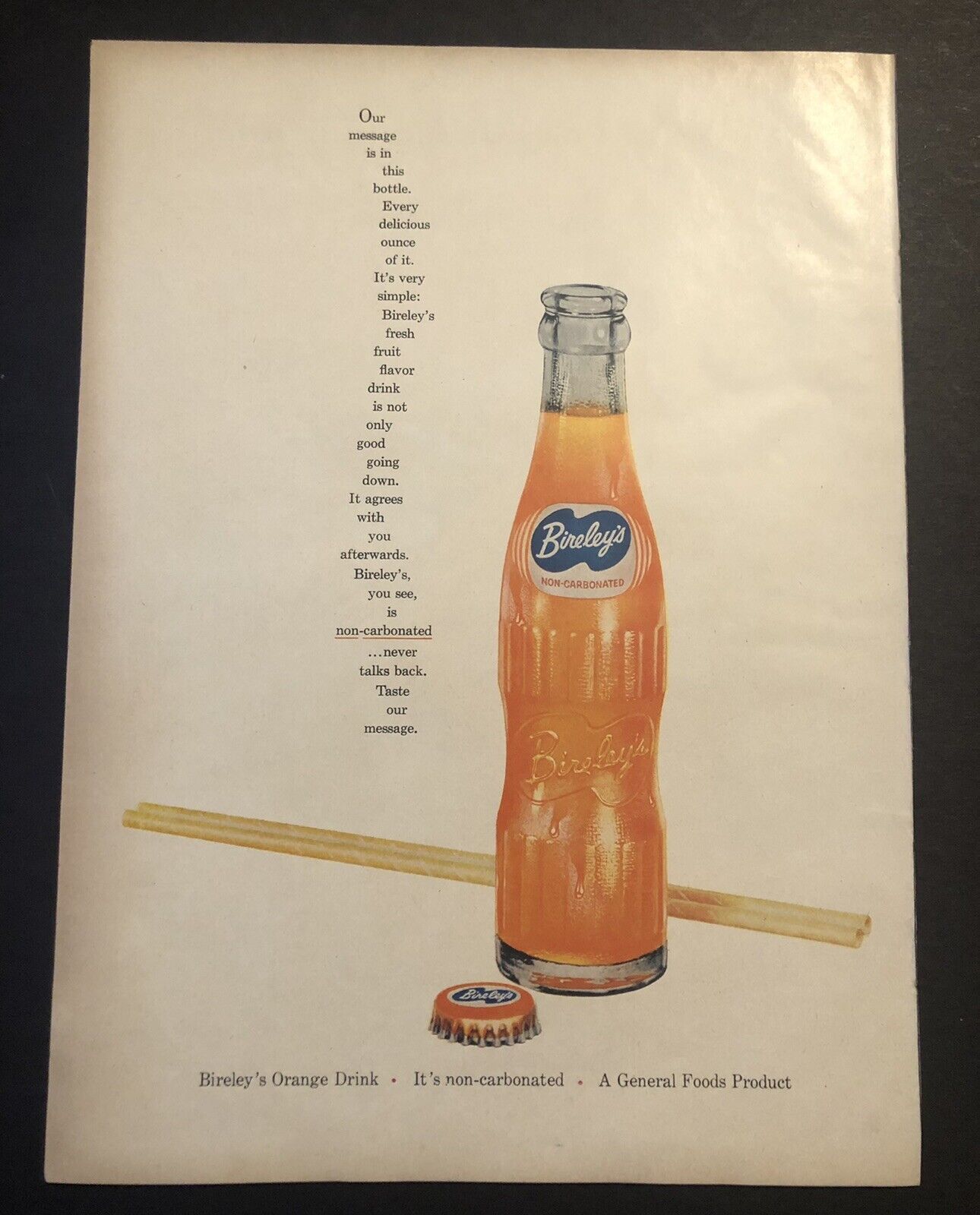 1950’s Bireley’s Orange Fruit Flavored Drink Beverage Colored Magazine Ad BB