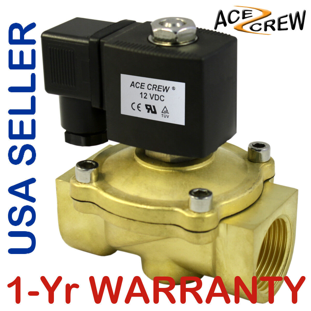 Solenoid Valve Brass 1 inch NPT  12V DC Normally Closed for fluid control