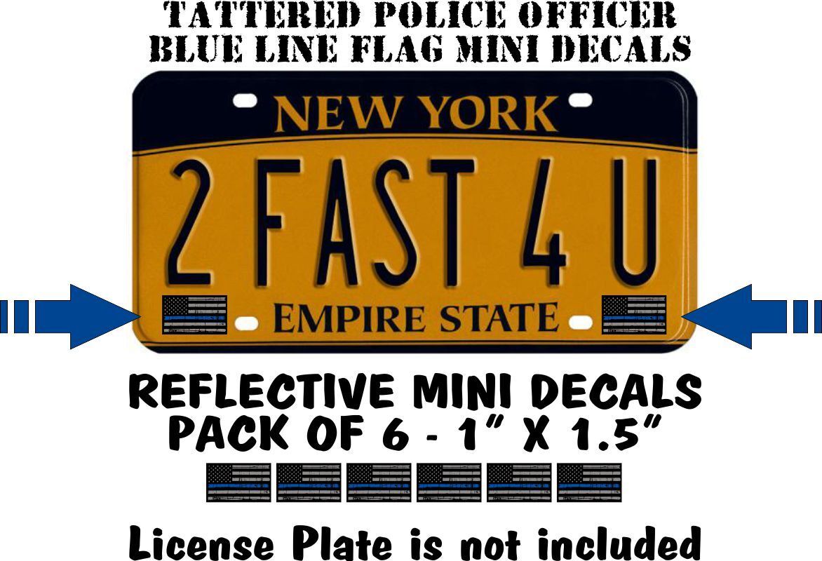 Tattered Police Officer Thin Blue Line x 6  reflective Mini American Flag Decals