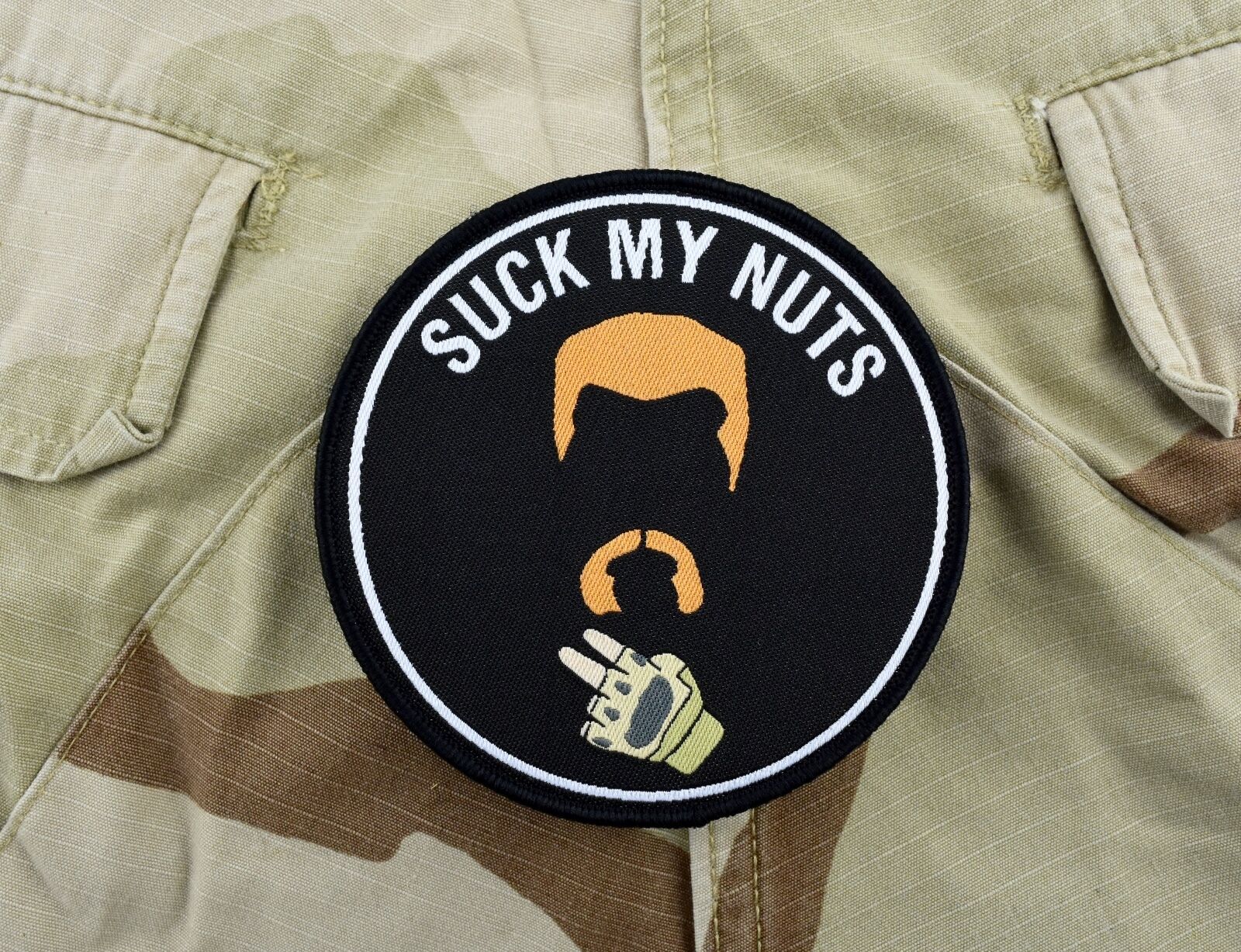 Abraham Ford SUCK MY NUTS Woven Morale Patch Walking Dead TWD Hook/Loop Backing