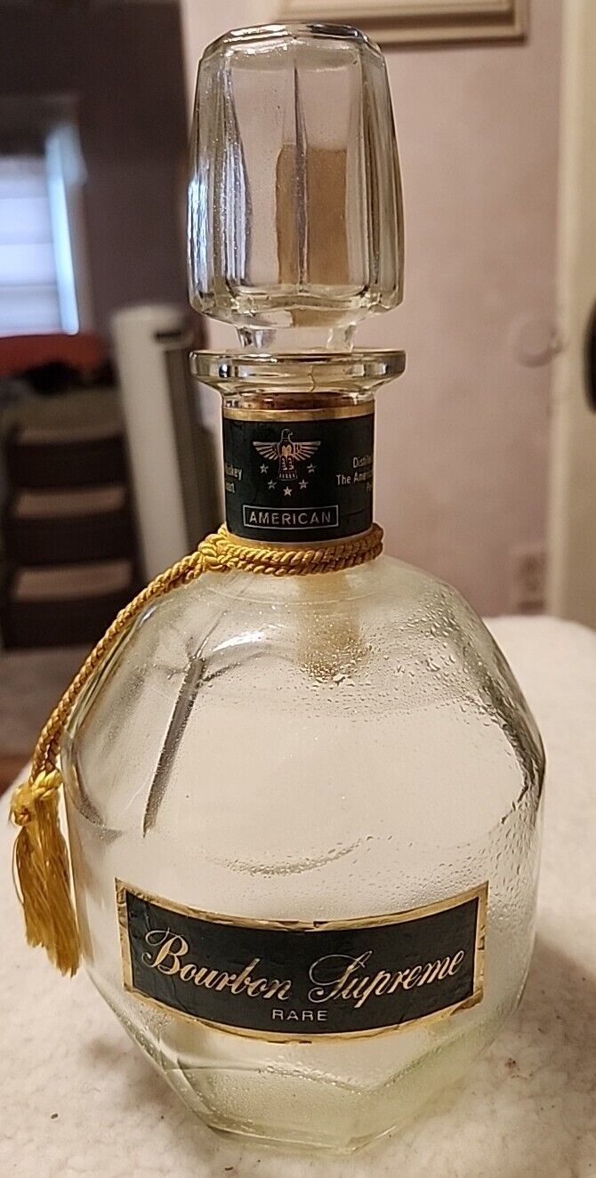 American Bourbon Whiskey Supreme Rare Glass Empty Bottle w Stopper