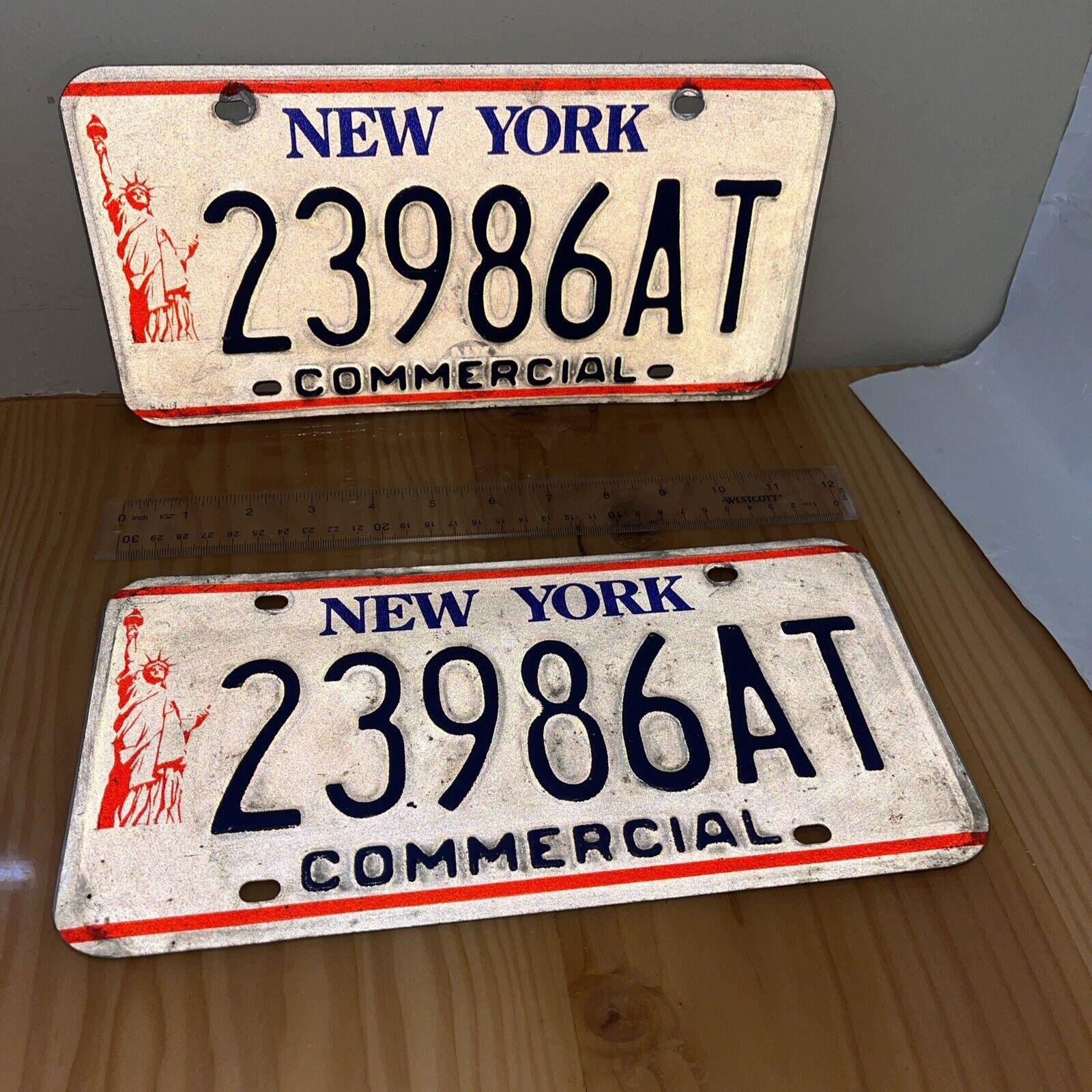 1990s New York License Plate PAIR Liberty Commercial Truck #23986AT