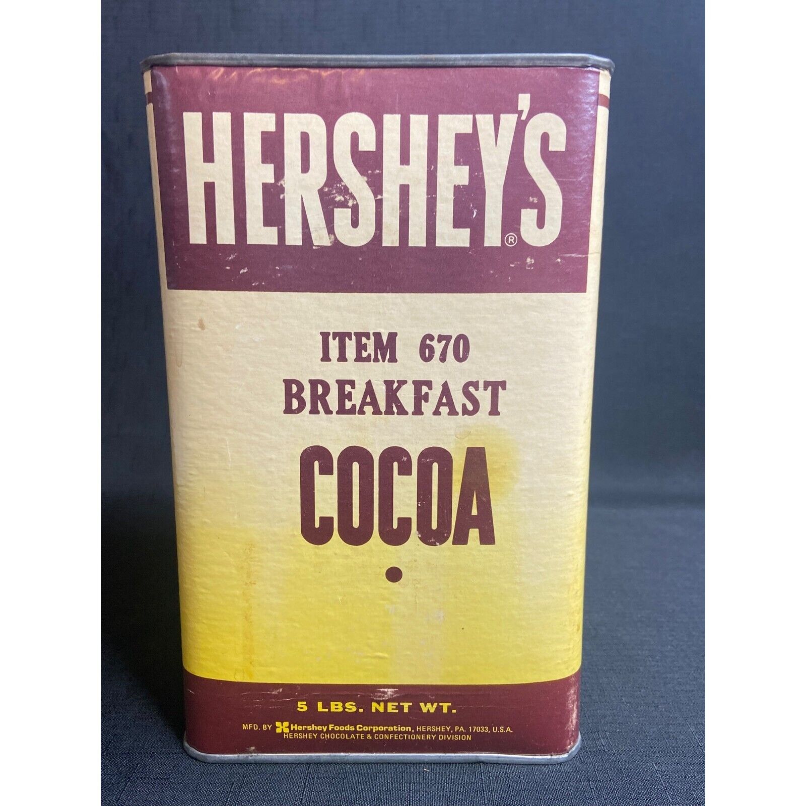 Vintage Hershey’s Breakfast Cocoa 5 lb Cardboard Container with Tin Top & Bottom