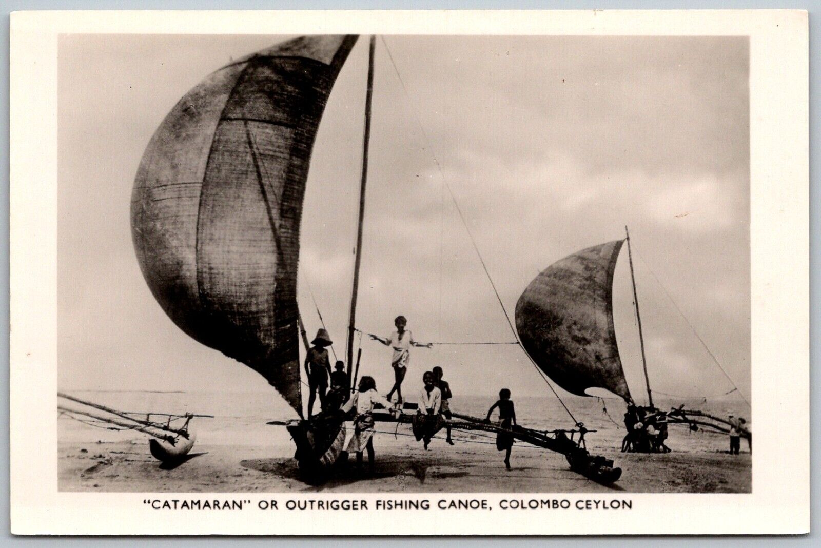 Colombo Ceylon 1930-40s RPPC Real Photo Postcard Catamaran Outrigger Canoe