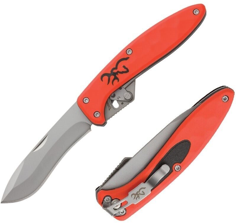 Browning Primal Scalpel Pocket Knife 420J2 Steel Blades Orange Polymer Handle