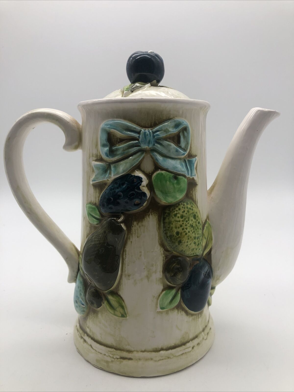 Vintage Napcoware Teapot Fruit Pattern  Blue Green Ceramic C-8537