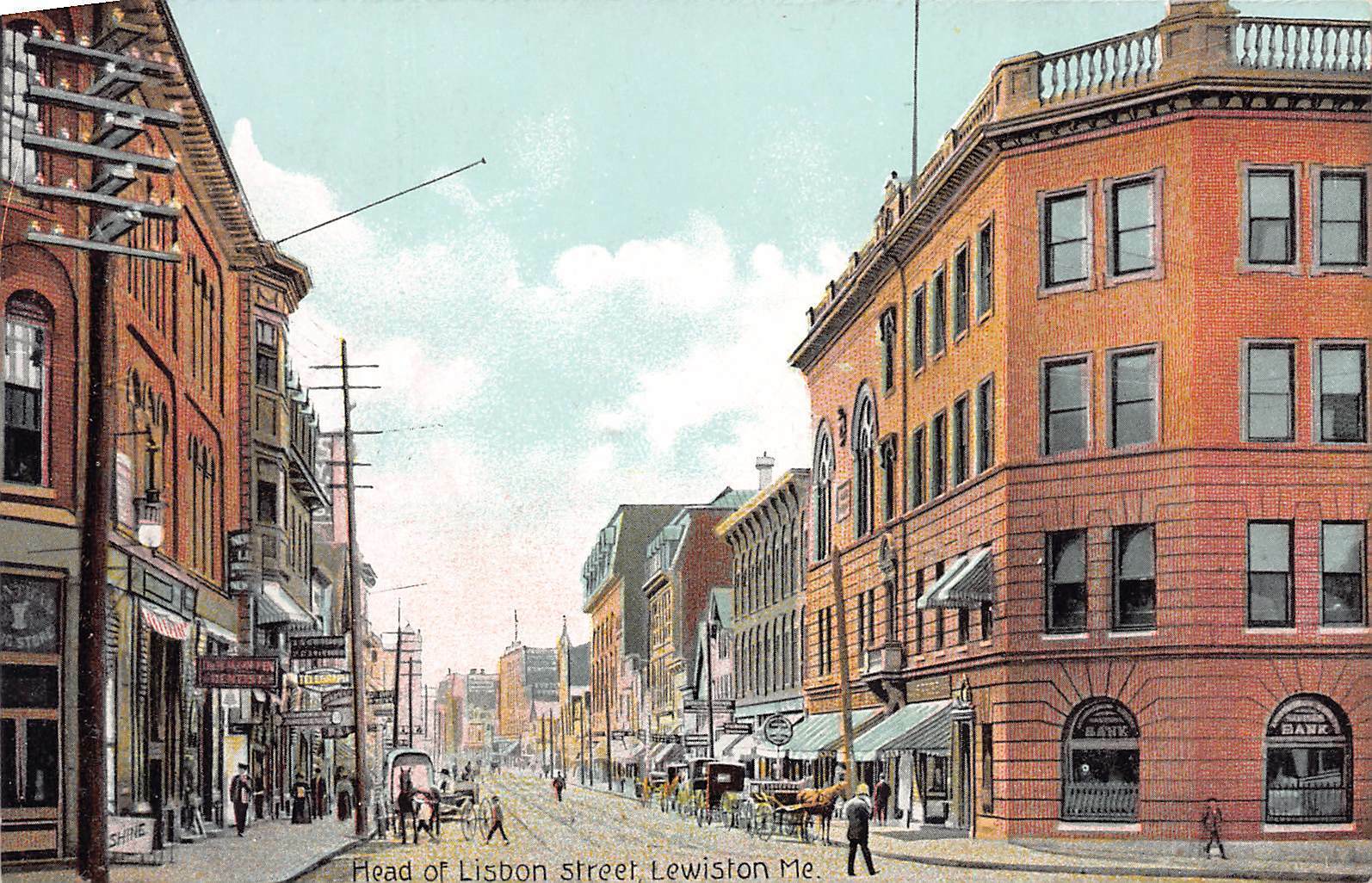Head of Lisbon Street, Lewiston, Maine,  Early Postcard, Unused 