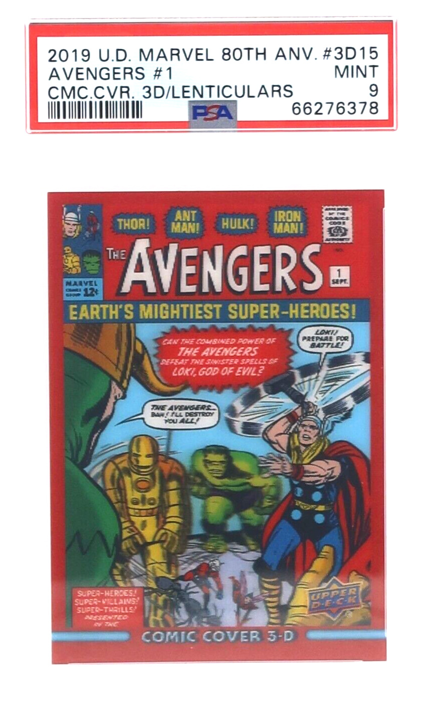 2019 UD Marvel 80th Anniversary AVENGERS #1 Comic Cover Lenticular PSA 9 MINT