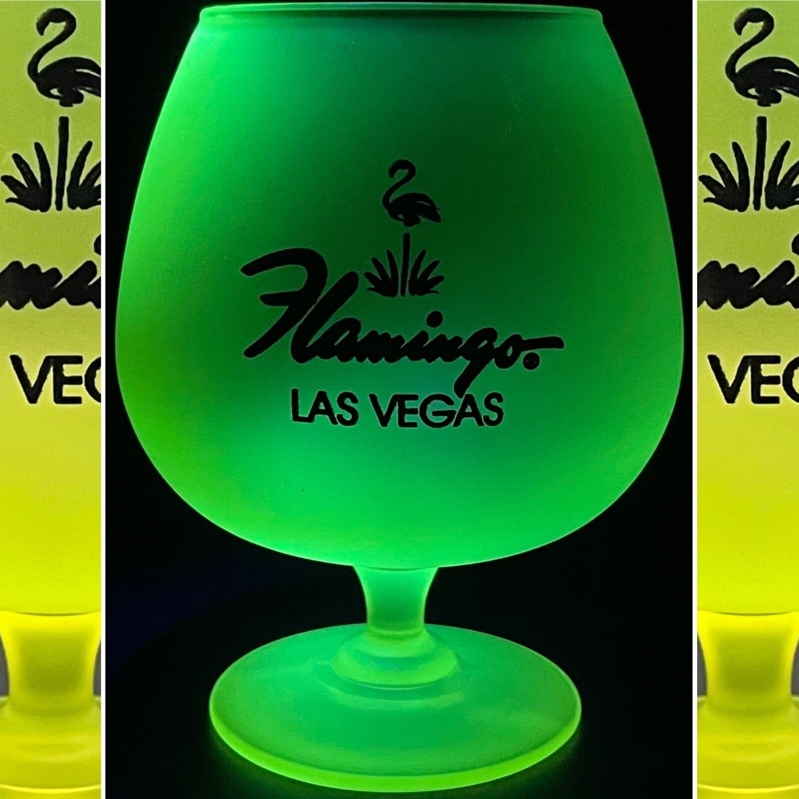 Flamingo Las Vegas Hotel Yellow Uranium Glass Goblet/Wine Glass USA 5.5\