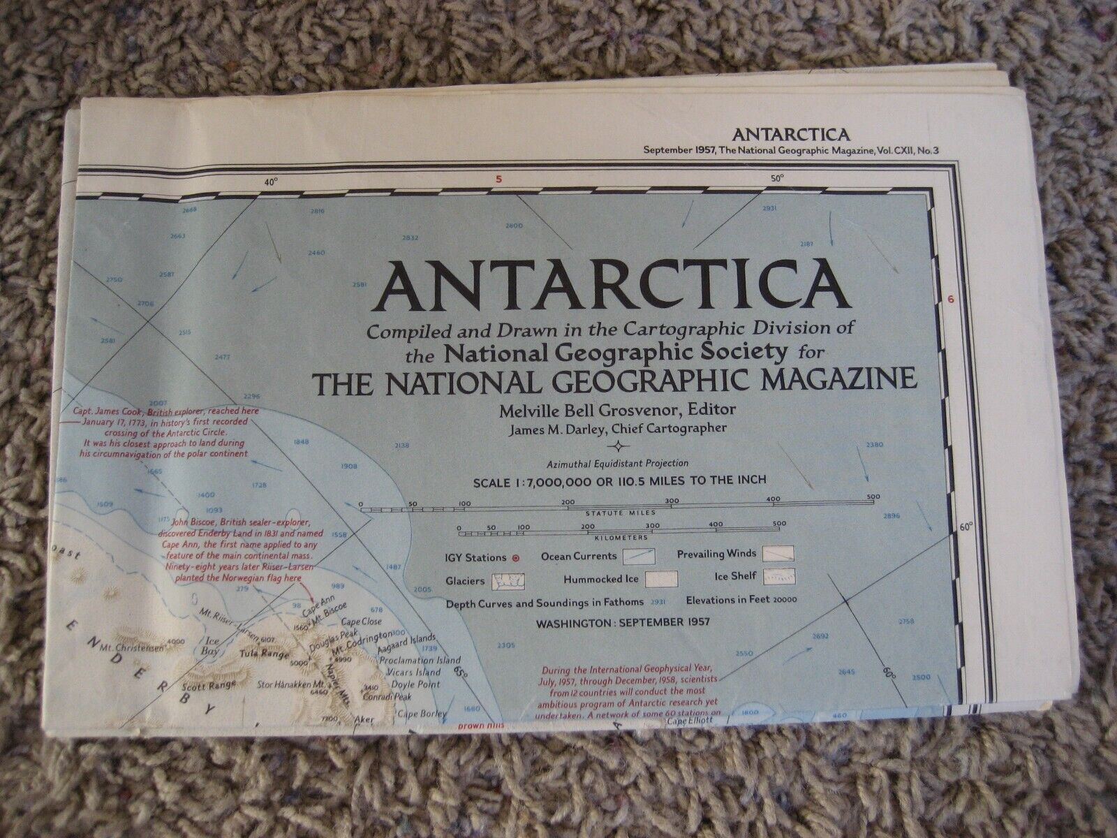 National Geographic Map, ANTARCTICA, 1957