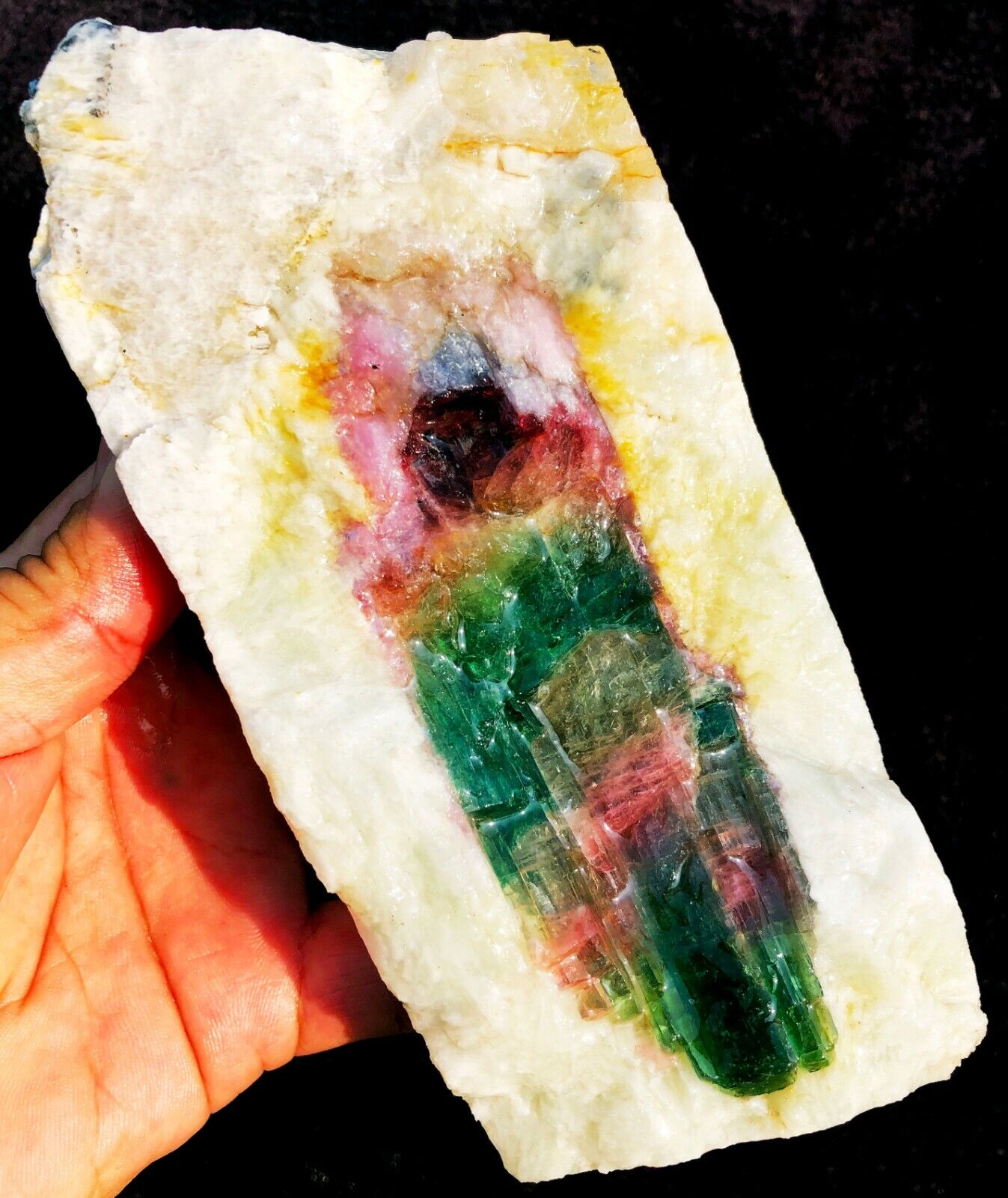704g Natural Watermelon Color Tourmaline Crystal Ice Transparent Specimen ie3005