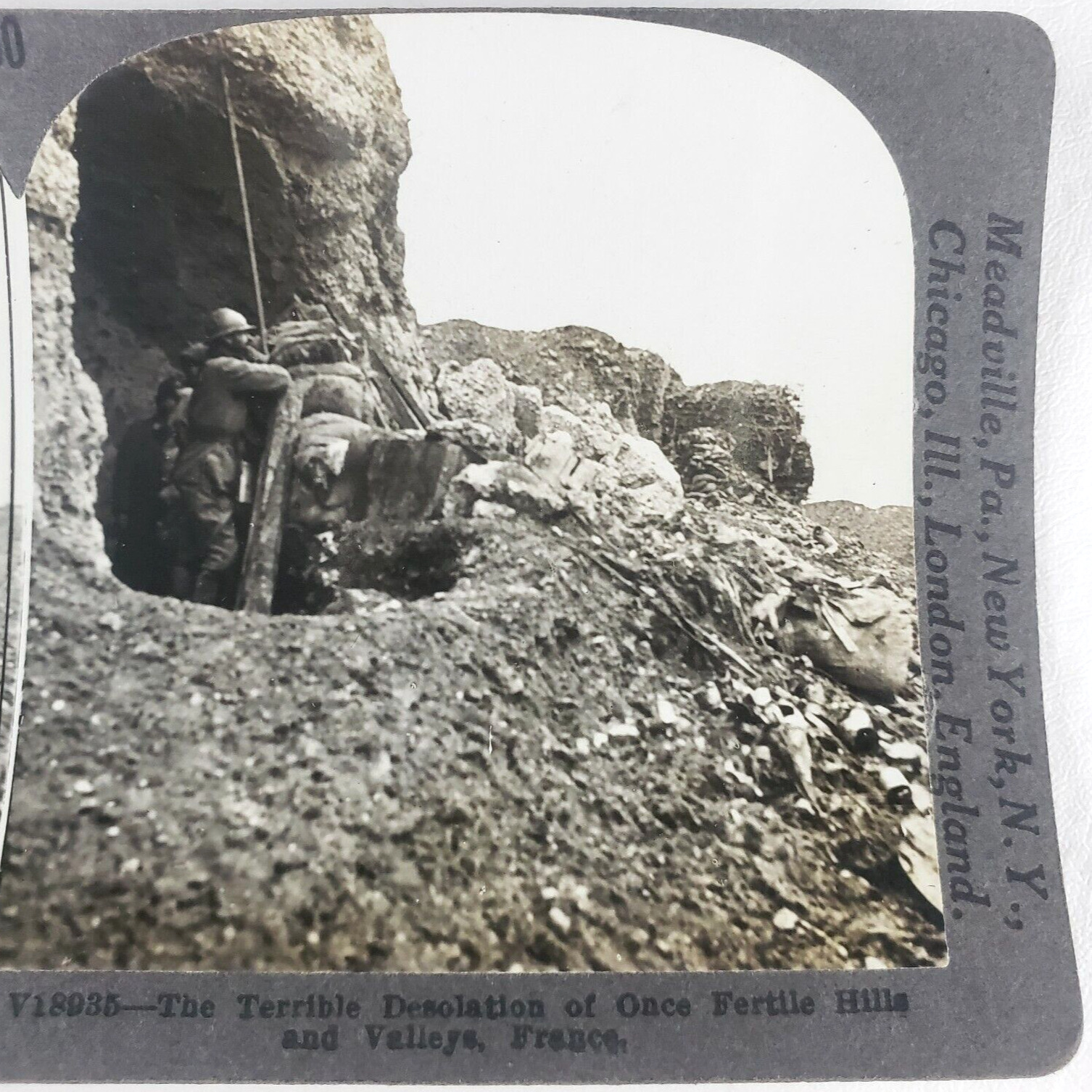 French WWI Battle Ruins Stereoview c1918 Keystone France Battlefield Trench G149