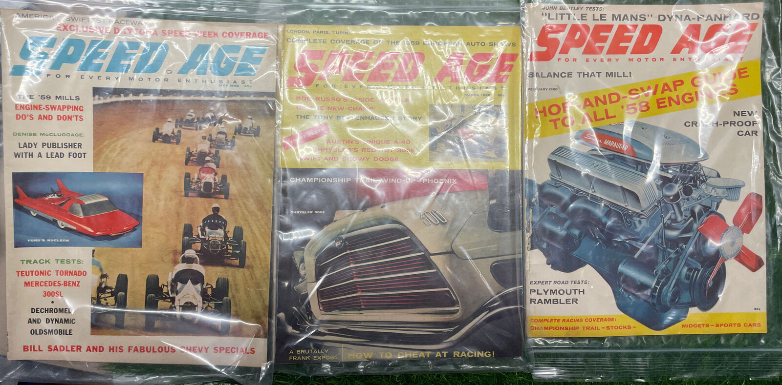 Speed Age magazine 1958-59 3-issues  Feb-58, May-59, March-59.  D4