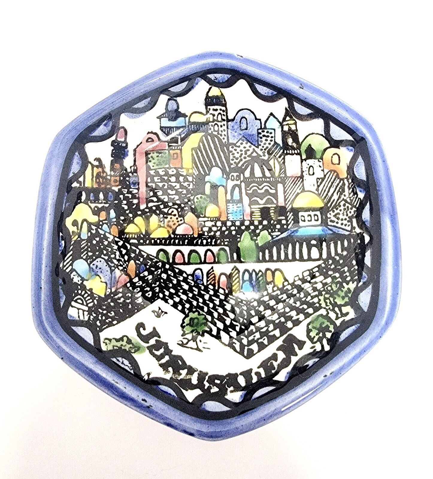 Vintage Jerusalem Bowl Old Holy City/Hexagonal/Hand Painted/Trinket Bowl Dish