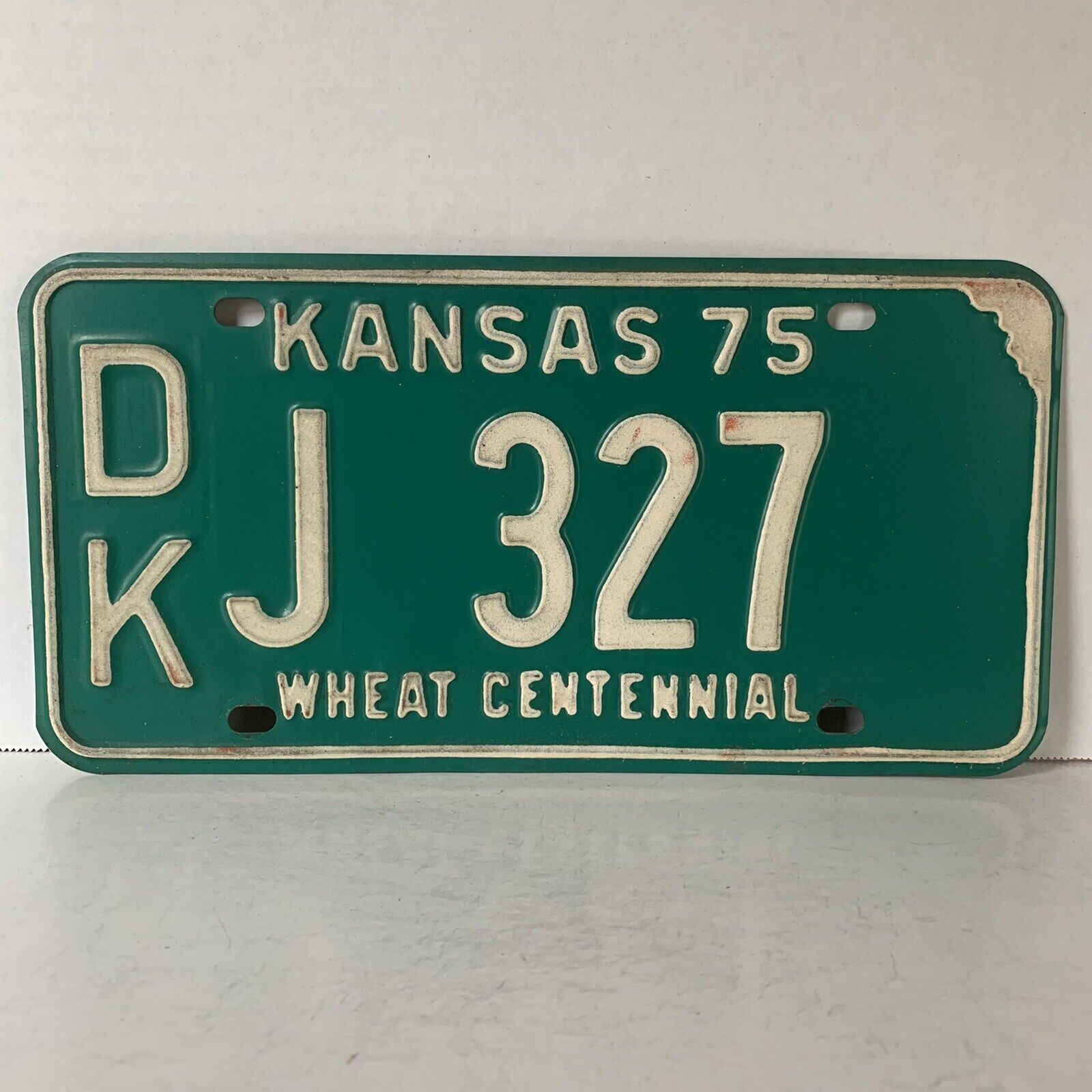 1975 Kansas License Plate J 327 Dickinson County DK Collector Man Cave Garage