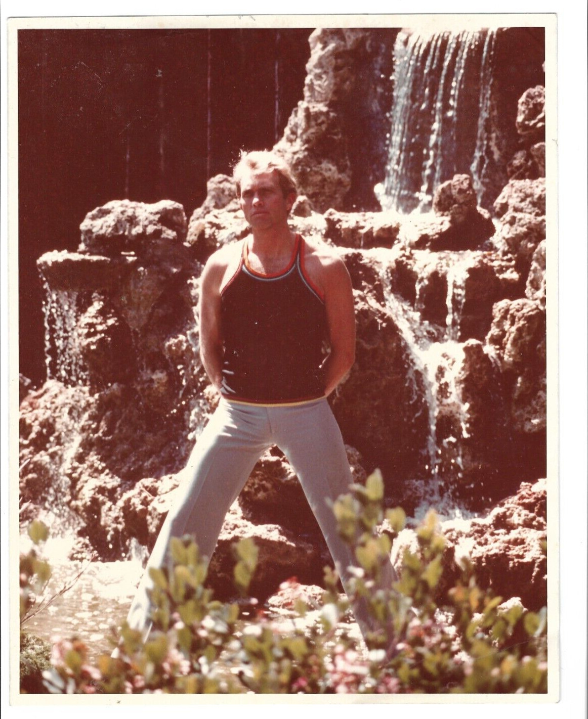 Vintage Color 8 X 10 Handsome Beefcake Tight Jeans Waterfall Man Gay 1970s Photo