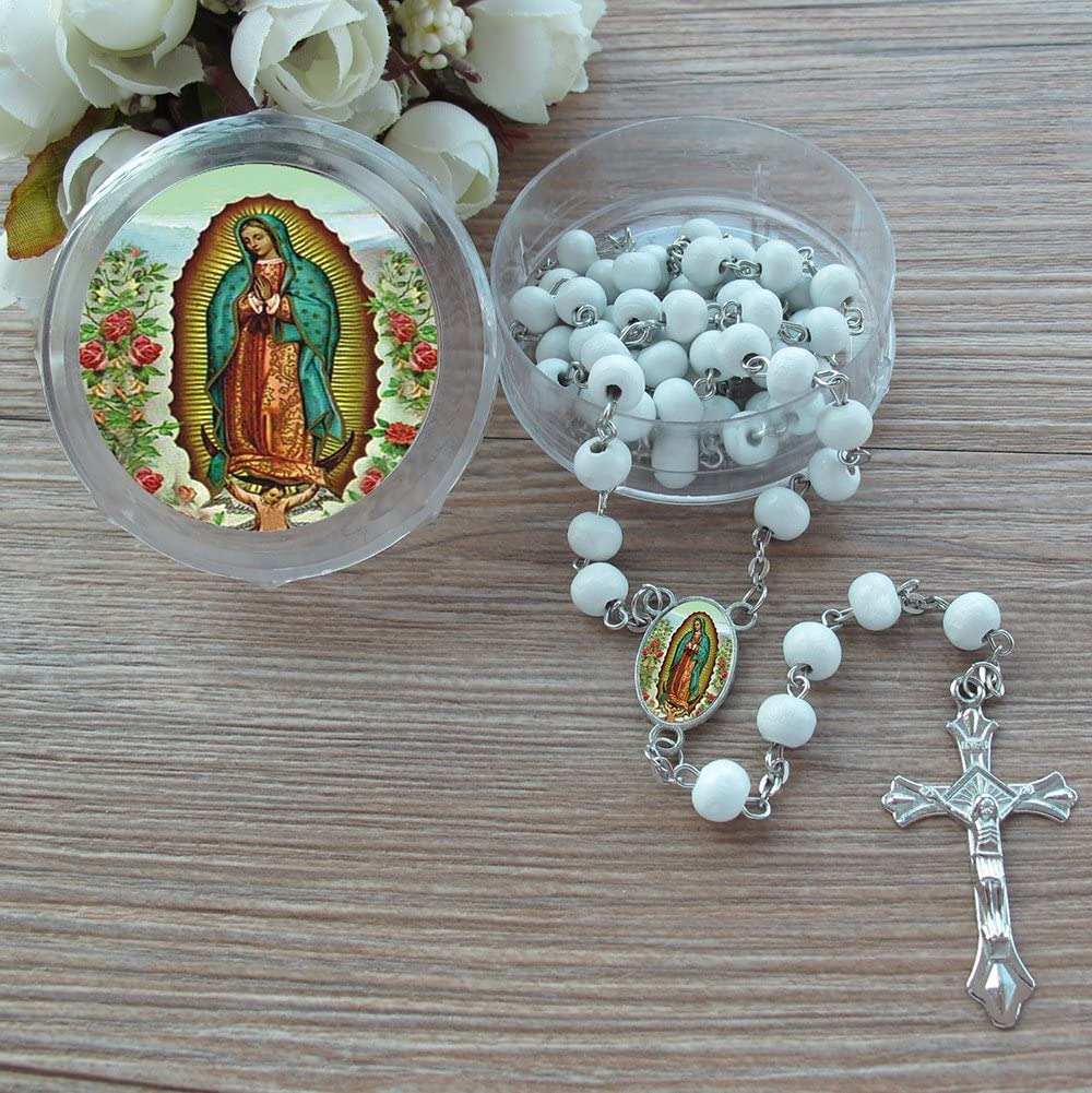 BLESSED ROSARY OUR LADY OF GUADALUPE ROSE SCENTED WOOD & CARD CHRISTIAN CATHOLIC