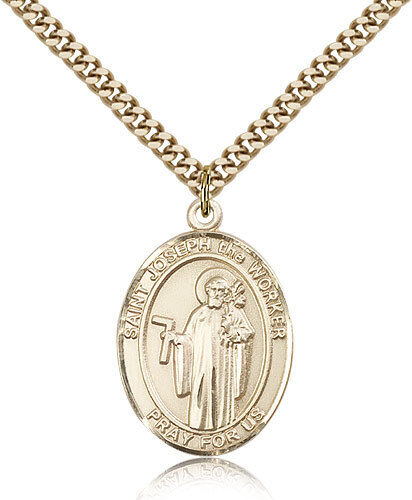 Saint Joseph The Worker Medal For Men - Gold Filled Necklace On 24 Chain - 3...