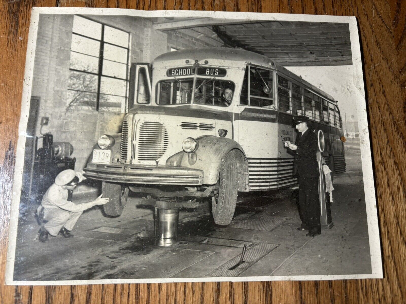 Original 1930s Photograph Fred Dilley School Bus Garage Mechanic Flemington, NJ