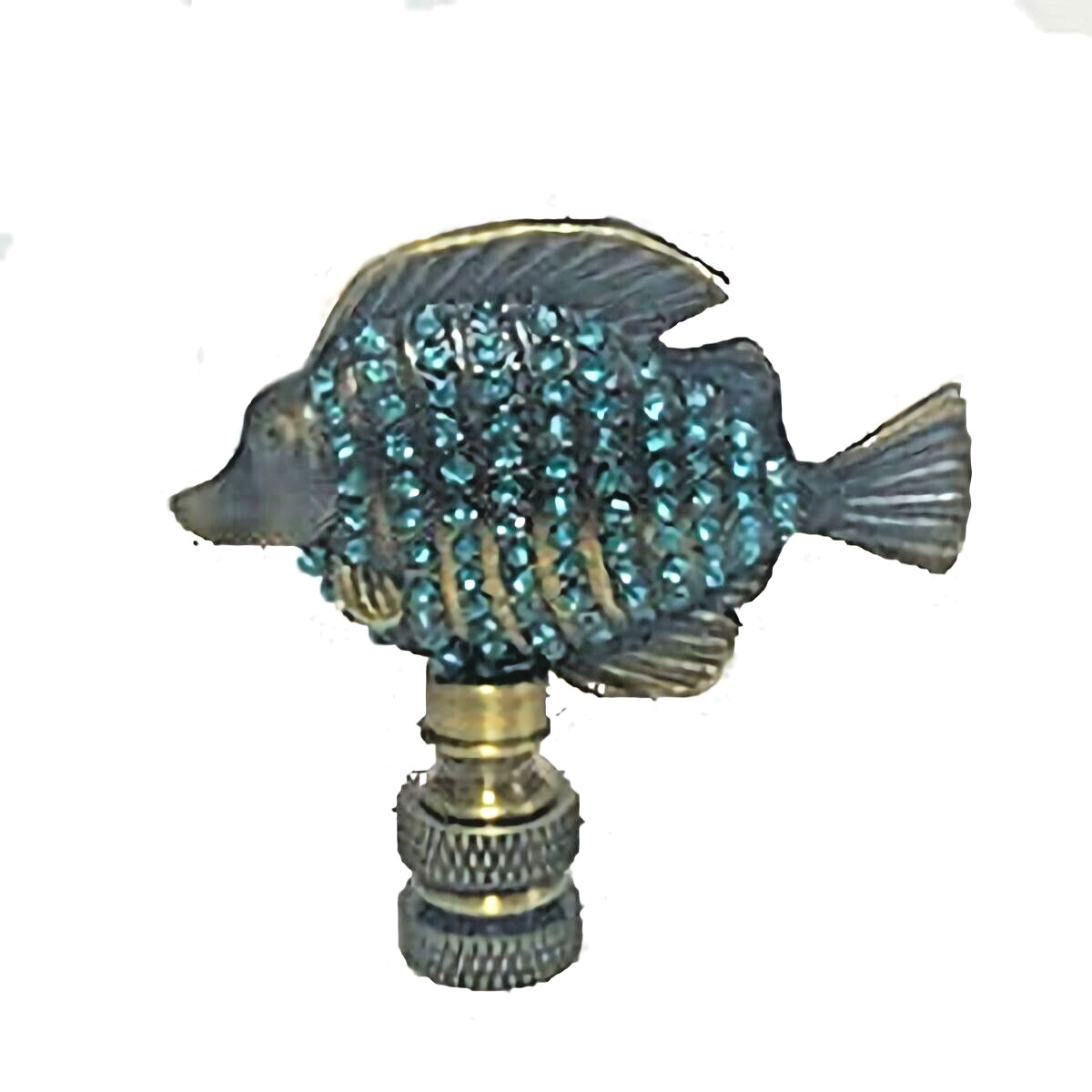AEGEAN BLUE FISH LAMP SHADE FINIAL ~ ANTIQUE BRASS  (FINIAL THREAD)