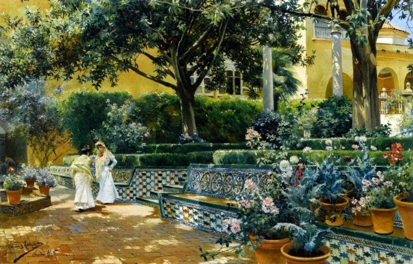 Dream-art Oil painting Manuel Garcia Y Rodriguez beautiful garden landscape art
