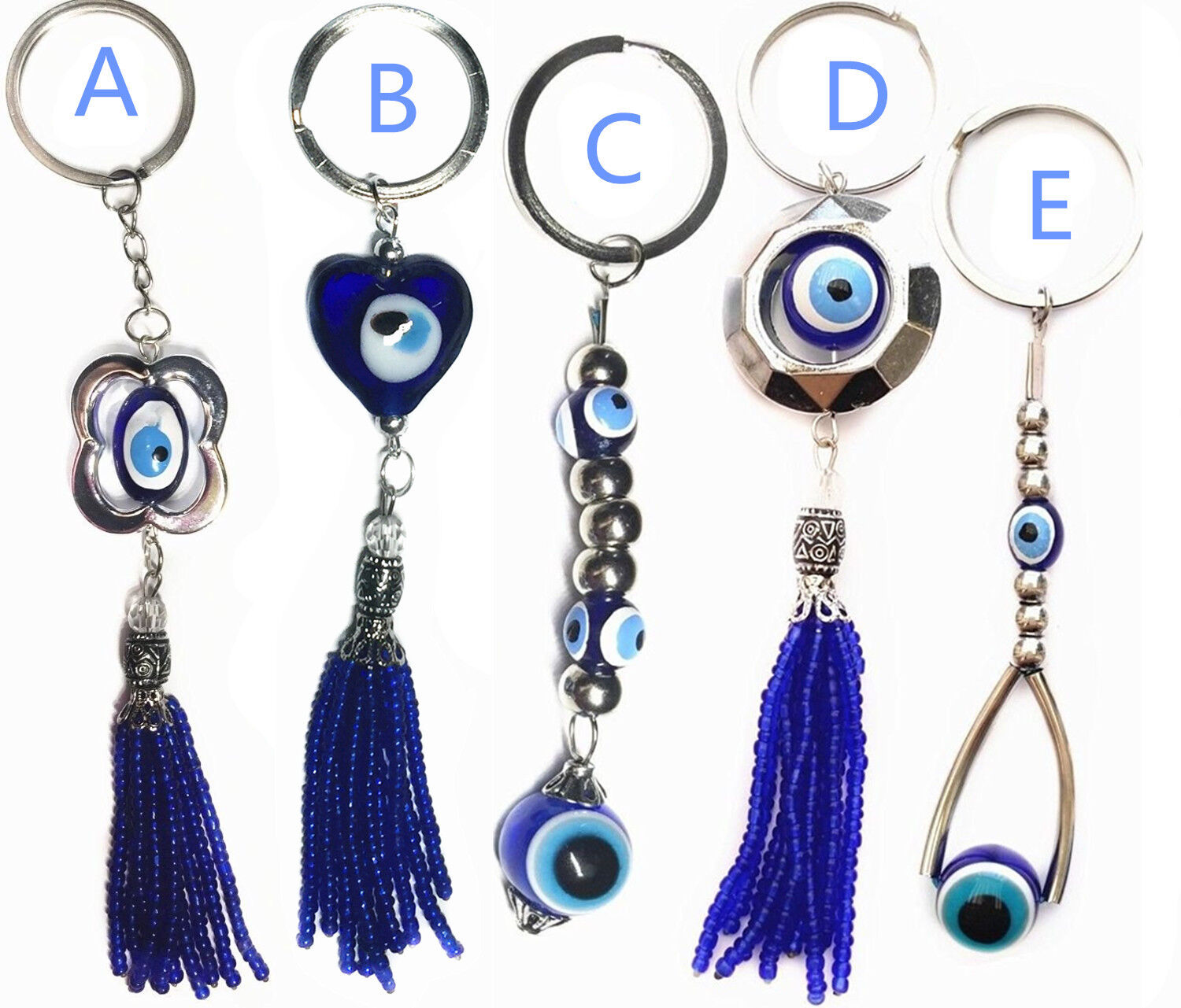 5 of  Blue Hamsa Evil Eye key chain ring amulet hanging ornament for protection